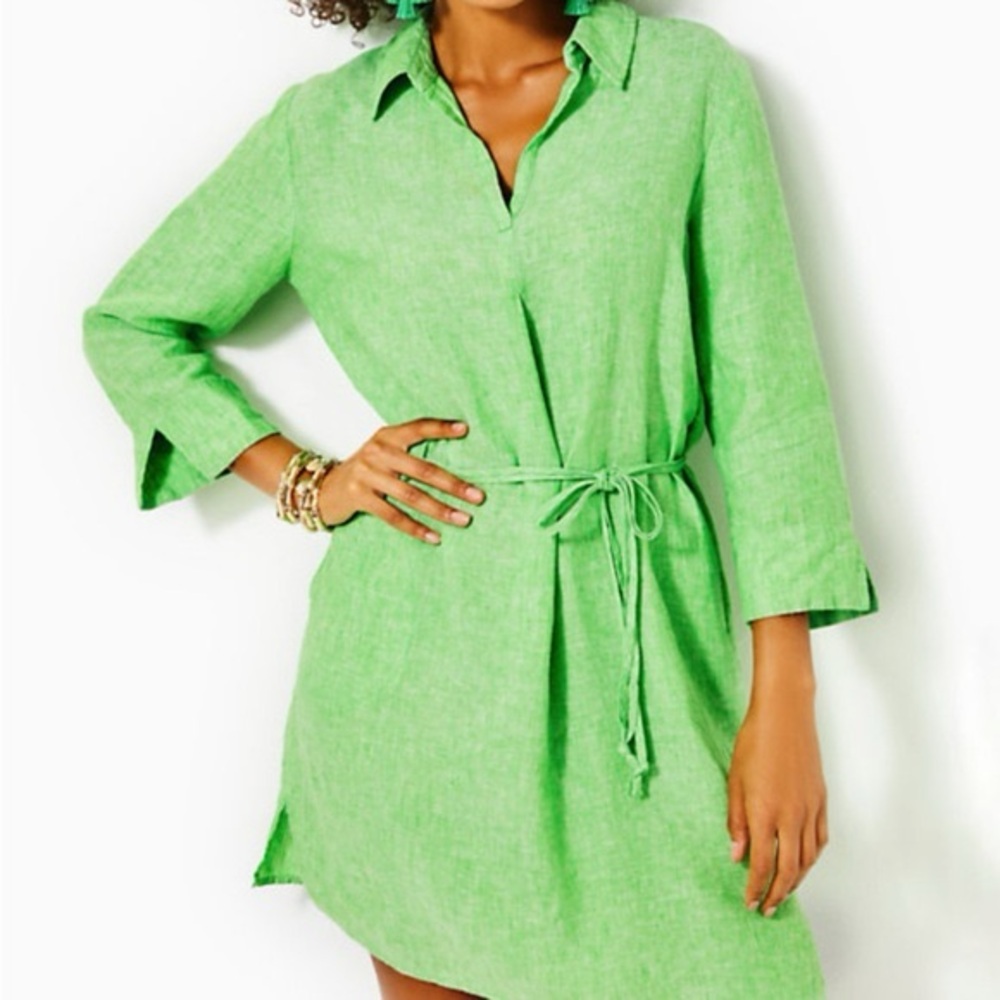 Lilly Pulitzer Belted Linen Pilar Tunic in Gecko Green